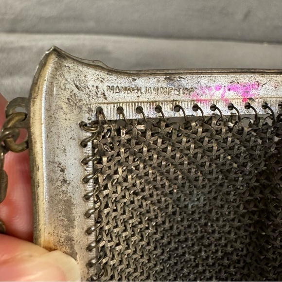 Antique 1920s Mandalin Mfg Co enamel mesh purse wallet handbag silver purple - Picture 5 of 6